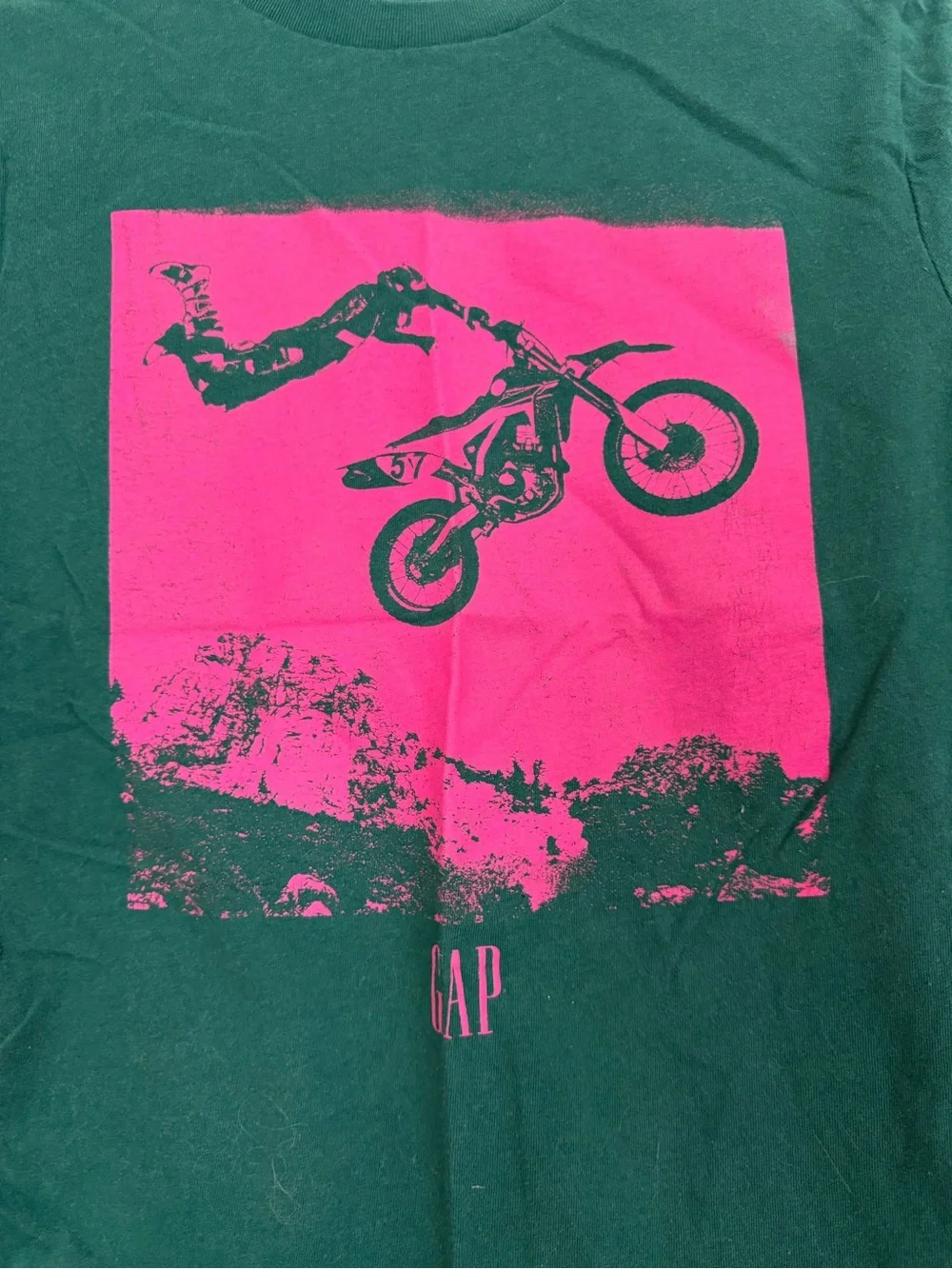 GAP Green Short-Sleeve Tee with Pink Motocross Square